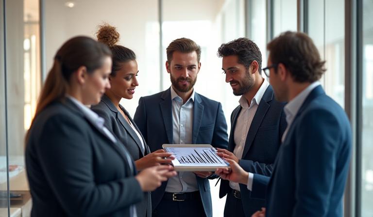 Team aziendale durante una sessione di strategia digitale